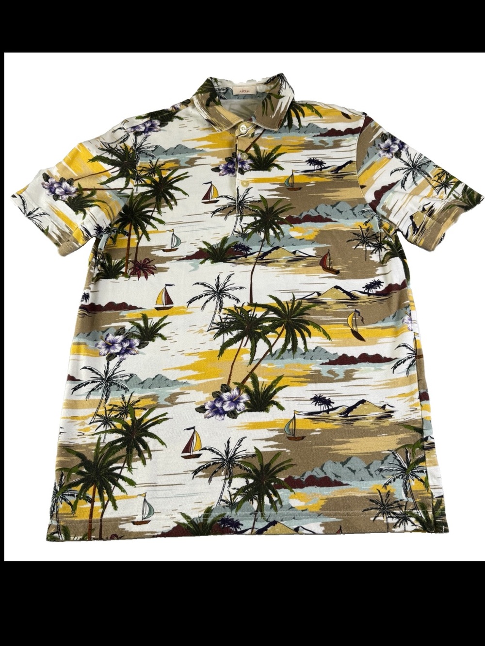 Altea Retro Hawaiian Tropical Shirt 100% Cotton Polo Luxury Medium Slim Fit 38”